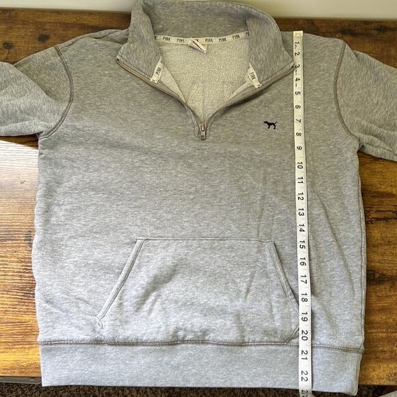 PINK Animal Print Graphic Gray Partial Zip Up Sweater - Picture 11 of 12